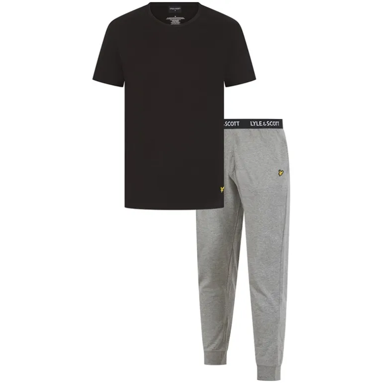 Herre Deveron T Shirt Og Loungewear Bukser Sæt Sort/Grey Marl