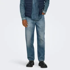 Herre Edge Lige Jeans Medium Blue Denim