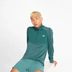 Herre Essential Heat Grid 1 / 2 Zip Løbe Top New Spruce