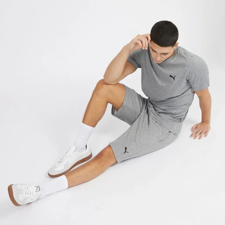 Herre Essentials Lille Logo Fleece Shorts Mellem Grå Melering