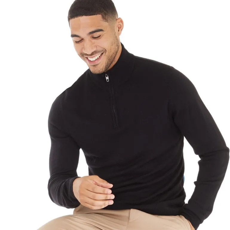 Herre French Connection Cash 1/4 Zip Trøjer Sort