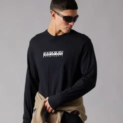 Herre Grid Ryggen Grafisk Langærmet T-shirt Black 041