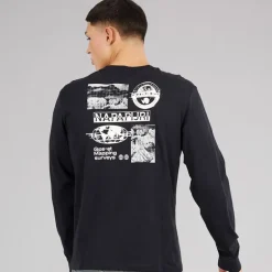 Herre Grid Ryggen Grafisk Langærmet T-shirt Black 041