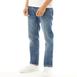 Herre Jeans med nyt præget Techno-look, lige pasform, stenvaskede