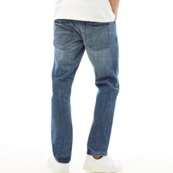 Herre Jeans med nyt præget Techno-look, lige pasform, stenvaskede