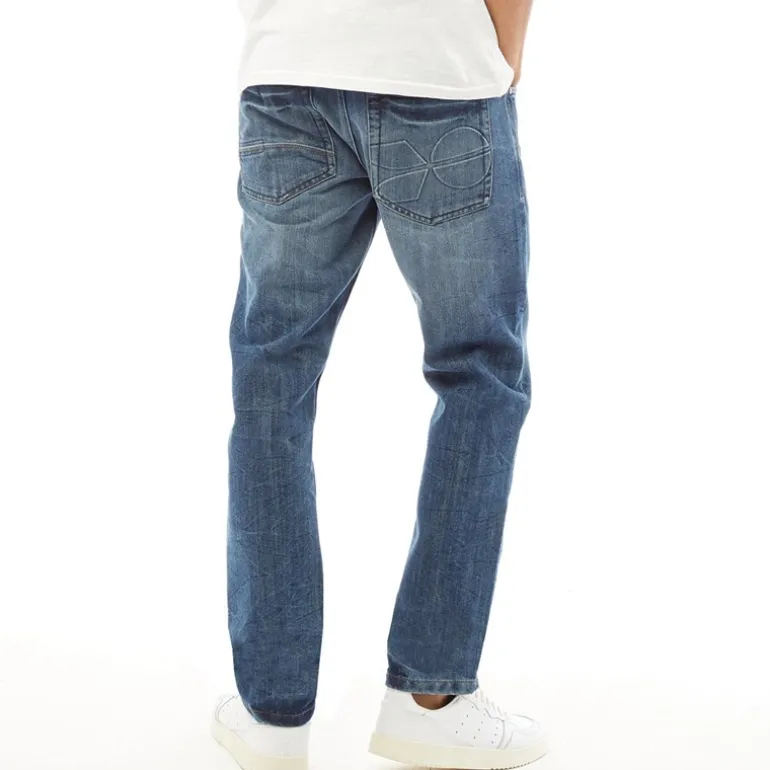 Herre Jeans med nyt præget Techno-look, lige pasform, stenvaskede