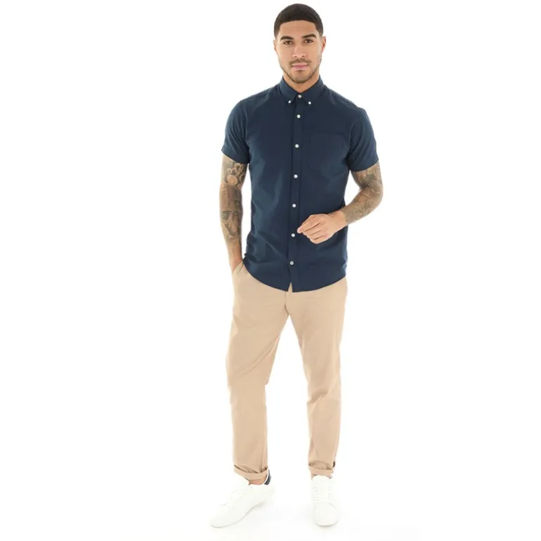 Herre Klassisk Kortærmet Oxford Skjorte Blå Blazer