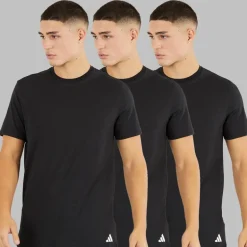 Herre Komfort Flex Bomuld Tre Pak Rund Hals T Shirts Sort