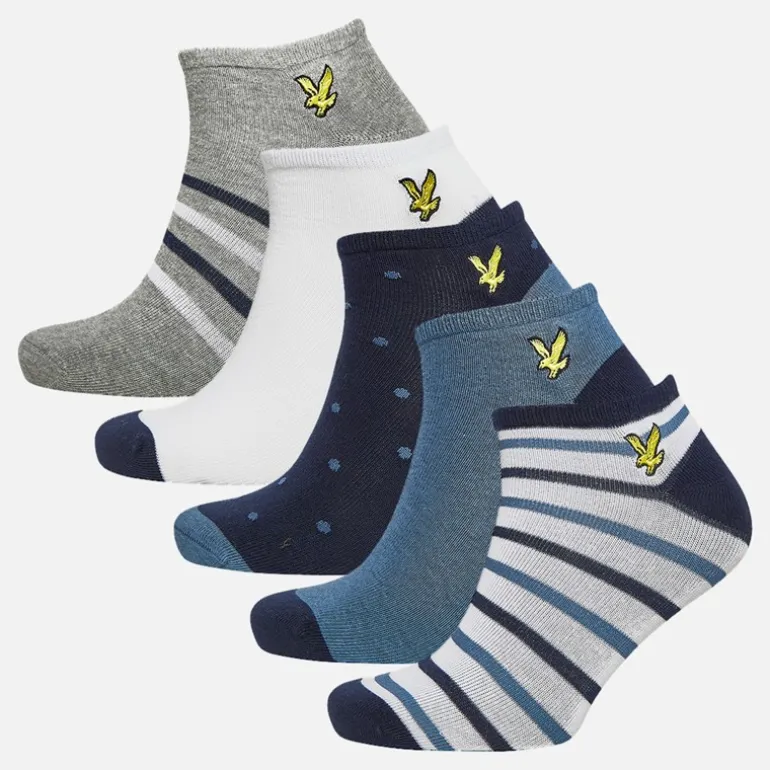 Herre Kylo Fem Par Trænings Sokker Polka Dot / Stribe / Moonlight Blue / Gråmeleret / Bright White