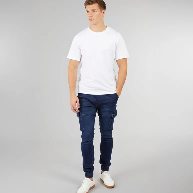 Herre Malimore Denim Manchet Cargo Bukser Mørk Vask
