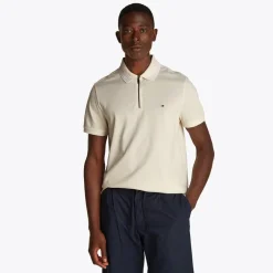 Herre Merceriseret Pique Polo med Lynlås Ivory Petal