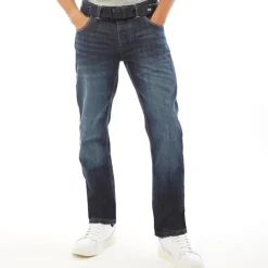 Herre Nye Prægede Techno Straight Fit Jeans Mørk Vask