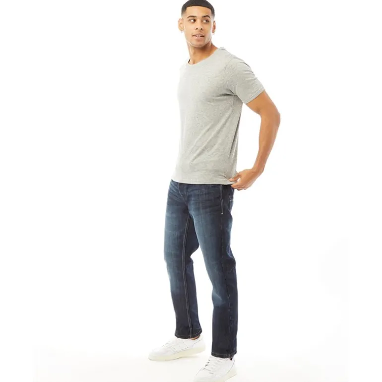 Herre Nye Prægede Techno Straight Fit Jeans Mørk Vask