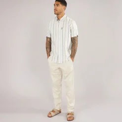 Herre Oxford Stribet Kortærmet Skjorte Lyseblå