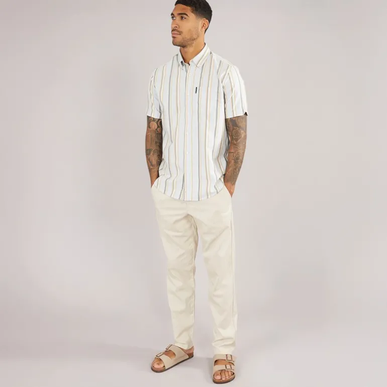 Herre Oxford Stribet Kortærmet Skjorte Lyseblå