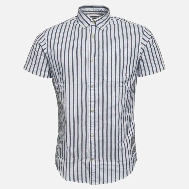 Herre Oxford Stripe Skjorter med korte ærmer Blå