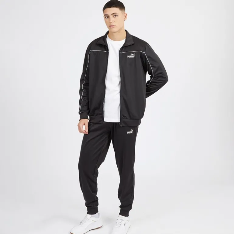 Herre Piping Poly Træningsdragt Sort