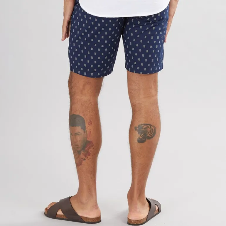 Herre Poplin Stribet Print Resort Shorts Mørkeblå