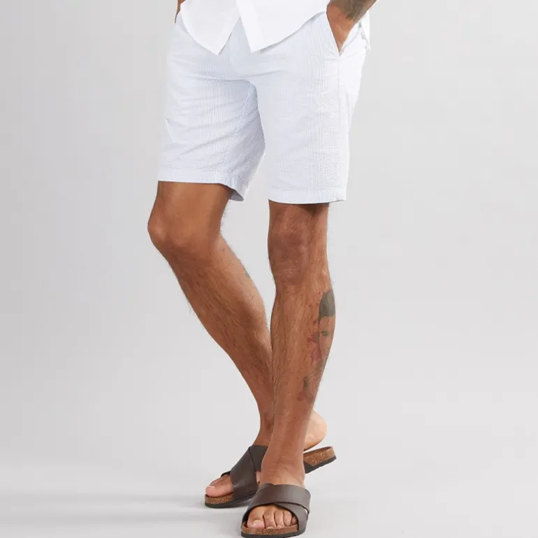 Herre Seersucker Stribede Shorts Lyseblå