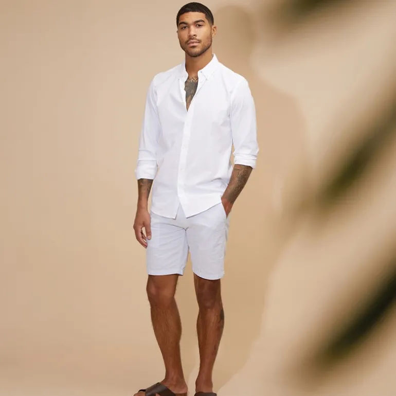 Herre Seersucker Stribede Shorts Lyseblå