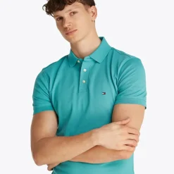 Herre Slim Polo Hazy Teal