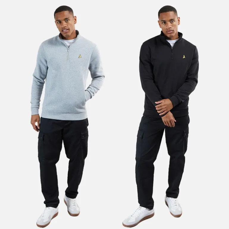 Herre Stilgar To Pakke 1/4 Lynlås Sweatshirts Sort/Grå