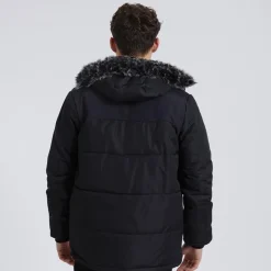 Herre Tillor Pelsforet Hætteforsynet Vatteret Ripstop Parka Sort