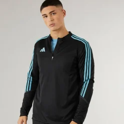 Herre Tiro 23 Club 1/​4 Zip Træningstop Sort/​Preloved Blå