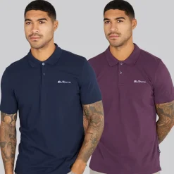Herre to pak ensfarvede poloskjorter Plum/Dark Navy