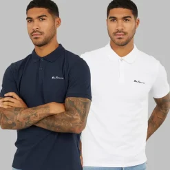 Herre to pak poloer mørkeblå/hvid