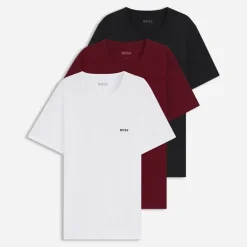 Herre Tre Pak T Shirts Hvid/​Burgundy/​Sort