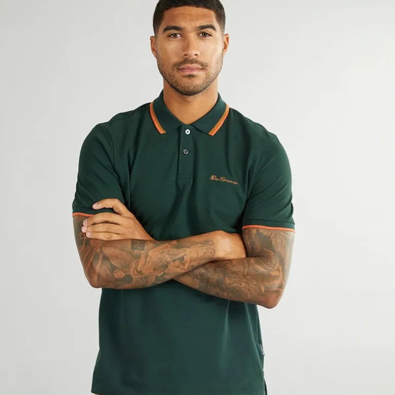 Herre tværstribet polo skjorte Dark Green