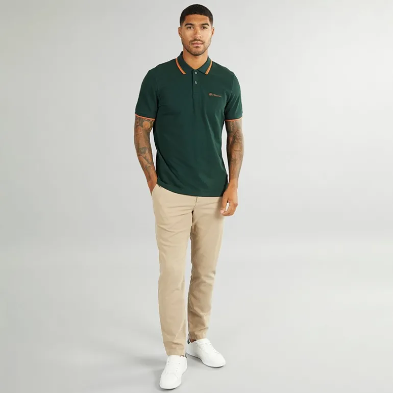 Herre tværstribet polo skjorte Dark Green