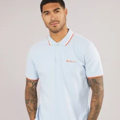 Herre tværstribet polo skjorte Pale Blue