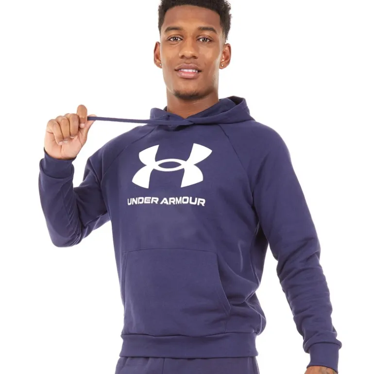 Herre UA Rival Fleece Logo Hoodie Midnatsblå/Hvid