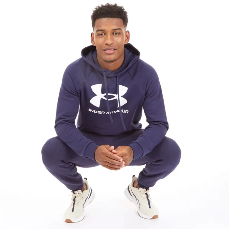 Herre UA Rival Fleece Logo Hoodie Midnatsblå/Hvid