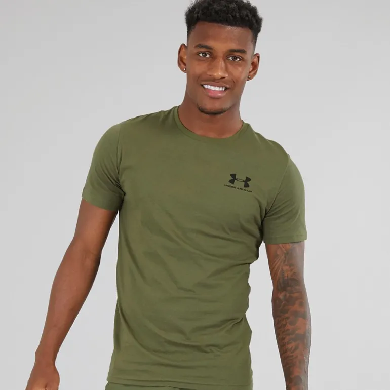 Herre UA Sportstyle Left Chest Sport træningstrøjer Kakigrøn