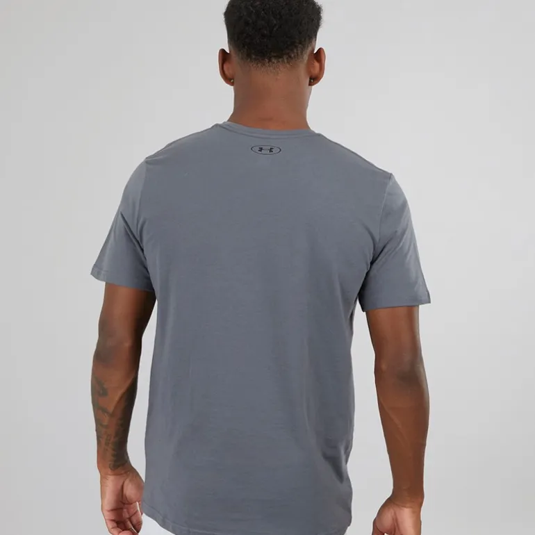 Herre UA Sportstyle T-shirt med kort ærme og venstre brystlomme Castlerock/Sort