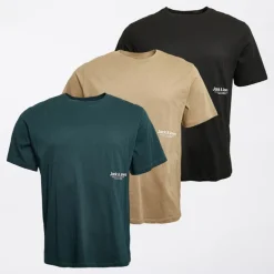 Herre Vesterbro Side Tre Pak Afslappet Pasform T-shirts Sort/Sølv Mink/Magisk Skov