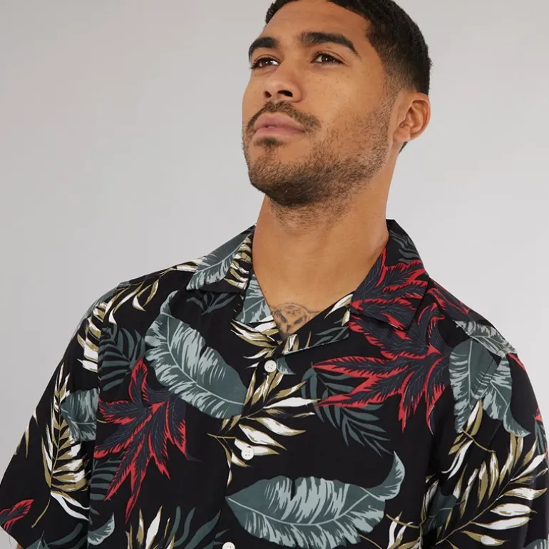 Herre Wayne Kortærmet Viscose Skjorte Sort