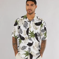 Herre Wayne Kortærmet Viskose Skjorte Antique Hvid