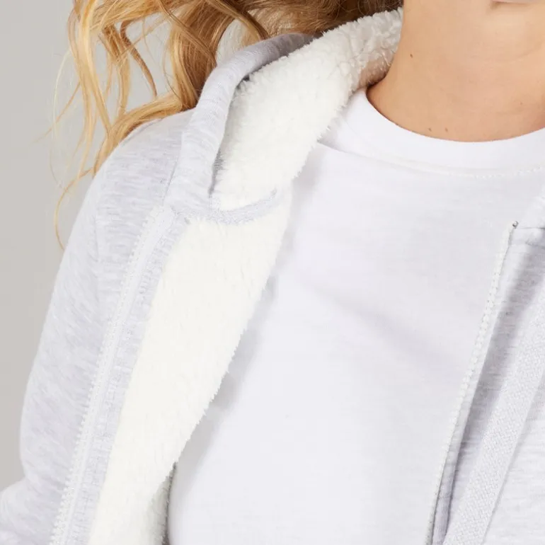 Hættetrøje med lynlås og teddyforing Grå Marle til kvinder