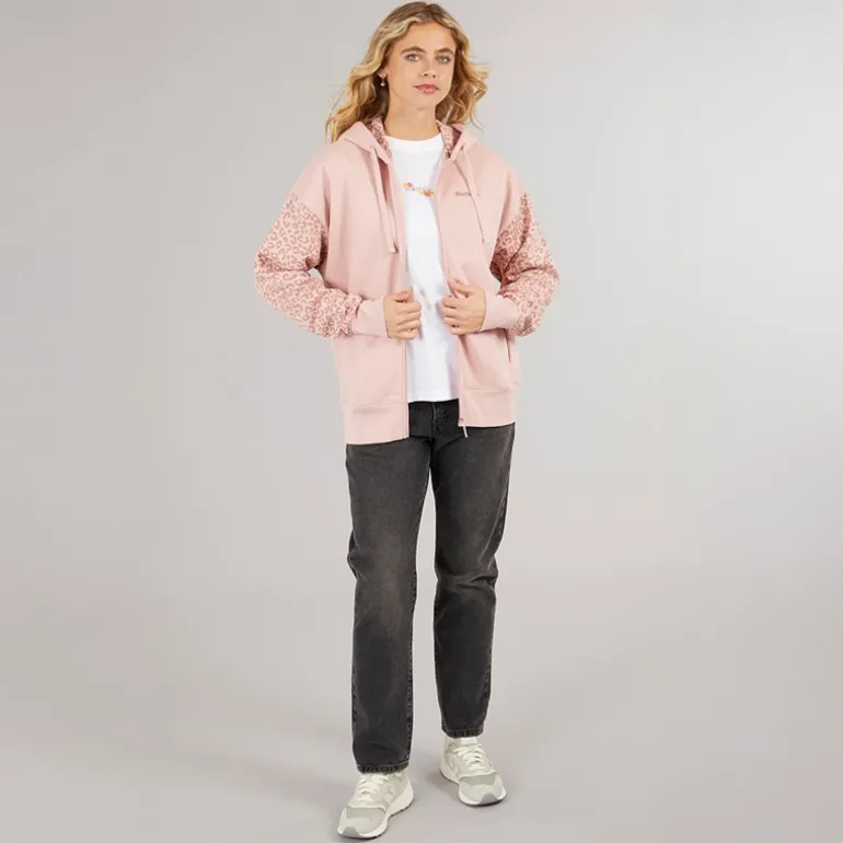 Hættetrøje med lynlås til kvinder Lys støvet lyserød