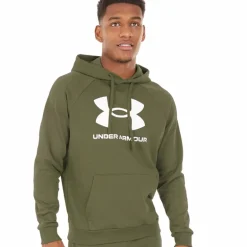 Hættetrøje til Herre UA Rival Fleece Logo Marine OD Grøn/Hvid