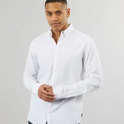 Hvid Langærmet Skjorte med Striber Inbrayden til herre