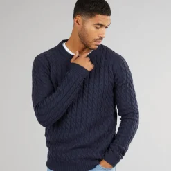 Hvid Trøje med Kabelmønster til Mænd Blå