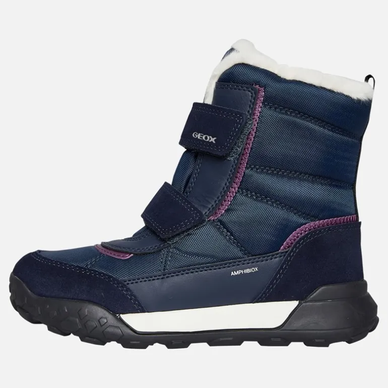 Junior Piger Trekkyup Dobbelt Rem Pelsforet Støvler Marineblå/Lilla