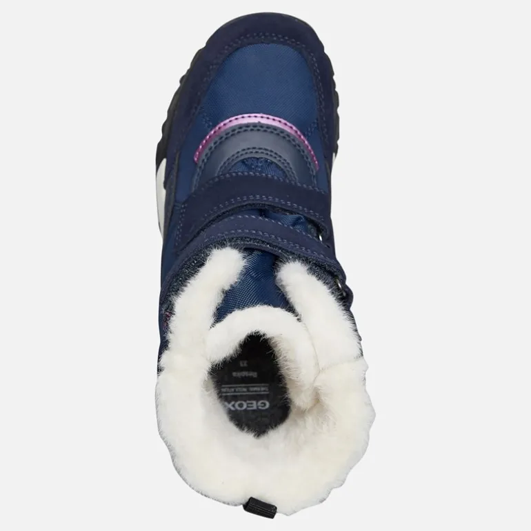 Junior Piger Trekkyup Dobbelt Rem Pelsforet Støvler Marineblå/Lilla