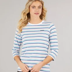 Langærmet T-shirt til kvinder Auborn Hvid/Lys støvet Rosa/Grøn/Blå/Marineblå Stribet