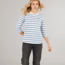 Langærmet T-shirt til kvinder Auborn Hvid/​Lys støvet Rosa/​Grøn/​Blå/​Marineblå Stribet